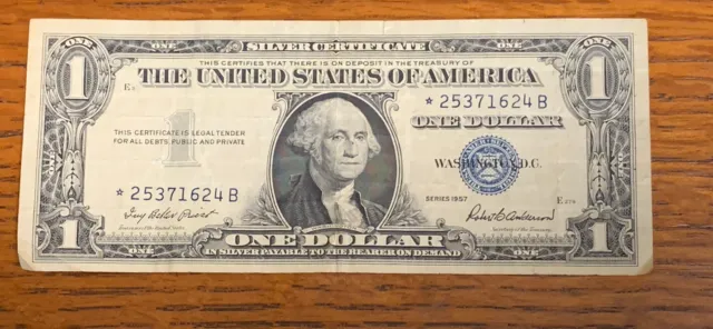 Series of 1957 B United States $1 Silver Certificate Currency  STAR Note