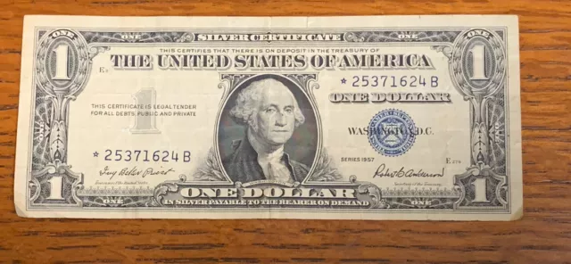 Series of 1957 B United States $1 Silver Certificate Currency  STAR Note