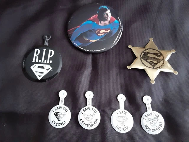 Superman Lot of 9 Pins Buttons - Superman, Death of Superman R.I.P. PLUS - 1980