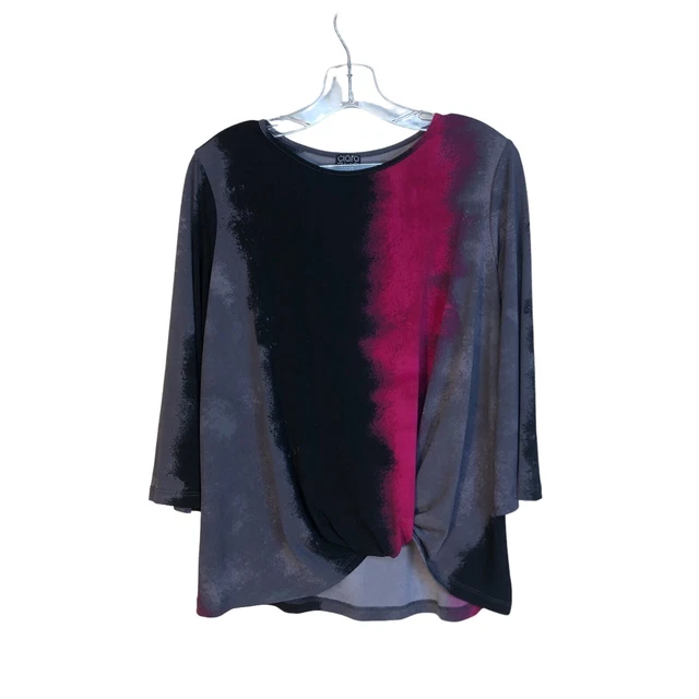 Clara Sun Woo Women's Shirt Top Pink Black Abstract Size Small Knot Front