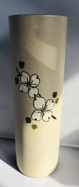 Pigeon Forge Pottery Vase 9.8” Cylinder Dogwood Flower Yellow Glaze Inside MCM