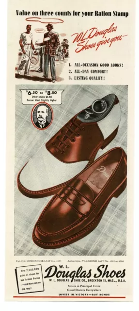 1945 Douglas Shoes Saddle Penny Loafer WWII Buy War Bonds Vintage Print Ad