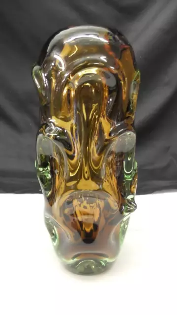 Vintage Jan Beranek Skrdlovice Sommerso Glass Vase Czech Mid Century Amber Green
