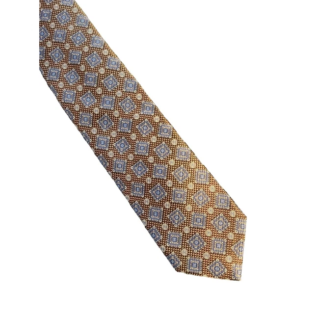 NWT David Donahue Mens Silk Blue Brown Geometric Harberdasher Solid Tie 58”x3.5”