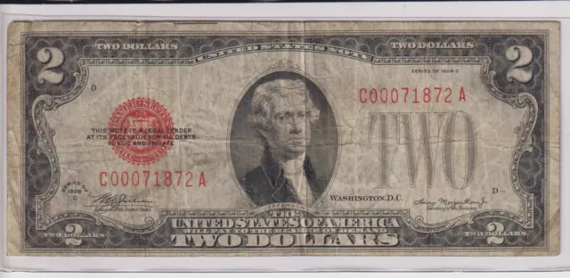 1928-C $2 Red Seal United States Note Fr 1504m *EXCEEDINGLY RARE C-A BLOCK MULE*