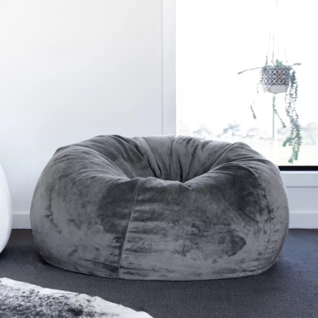 New Ivory & Deene Fur Beanbag Charcoal Velvet Bean Bag Cover Grey Cloud Chair