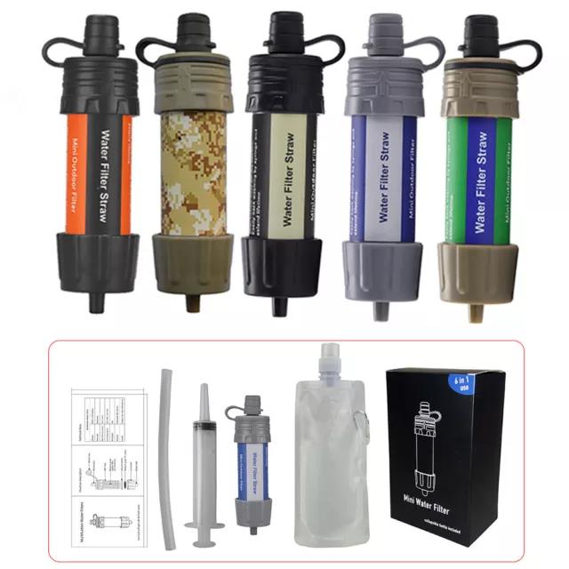 5000L Camping Hiking Water Filter Straw Purifier Life Survival Portable Reuse AU