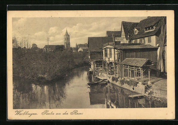 AK Waiblingen, Partie an der Rems 1920