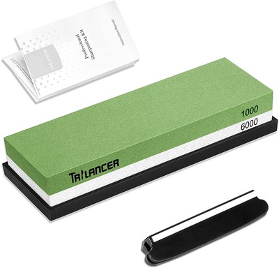 2-in-1 Bifacciale Affilacoltelli Coltelli grana 1000/6000 Combinazione Affilacoltelli Professionale con Stand Silicone Antiscivolo Pietra per Affilare 