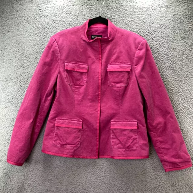 Style & Co. Corduroy Jacket Woman's Pink Size 14 Pinwale Soft Mock Neck Striking