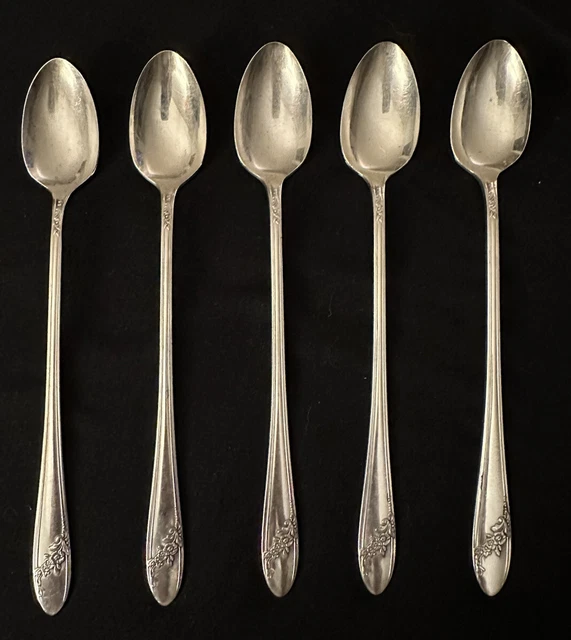 5 Tudor Plate 1946 QUEEN BESS Pattern Iced Tea Spoons Oneida Community Flatware