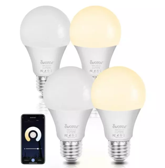 4 Pack Smart Light Bulb APP WiFi LED Lighting Work Alexa&Google 8W 800LM RGB