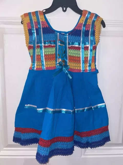 GIRLS Peasant Multicolors Embroidered Mexican Dress Sizes 2T Blue $19. ...