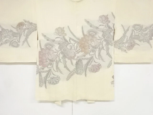 80271# Japanese Kimono / Antique Haori / Woven Floral Plants