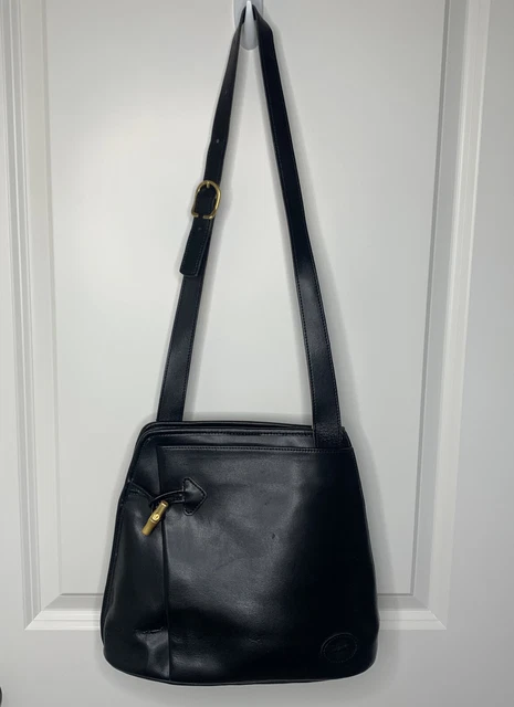 Longchamp Roseau Vintage Black Leather Toggle Shoulder Bag Purse