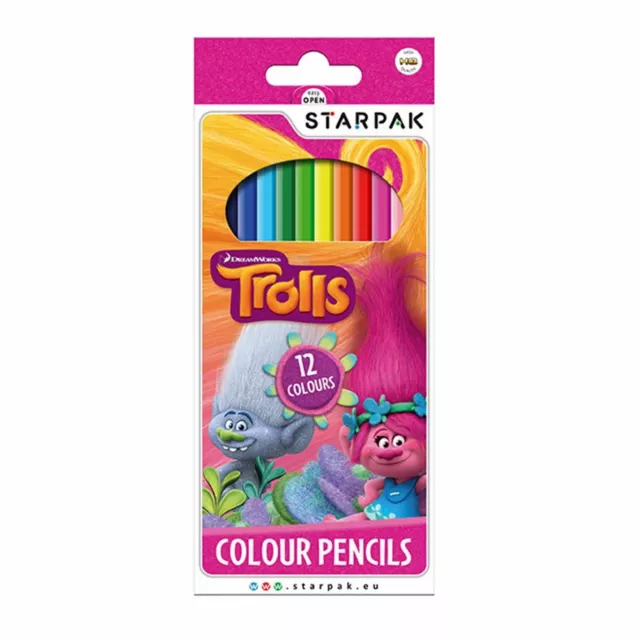 TROLLS Pack of 12 x Colouring Pencils 12 Colours