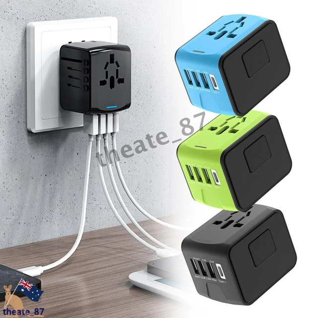 World Wide Travel Adapter Multi Plug Universal Charger UK EU AU US 3 USB Port