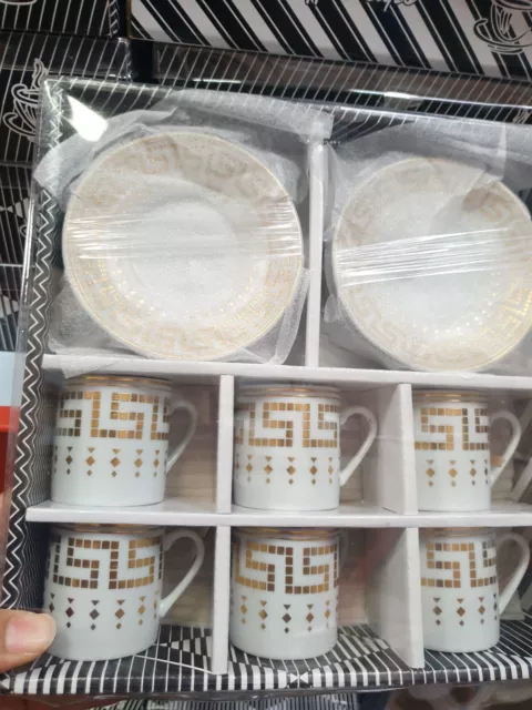 12 Pc Turkish Arabic Marble Style Printed Tea Coffee Cup Saucer