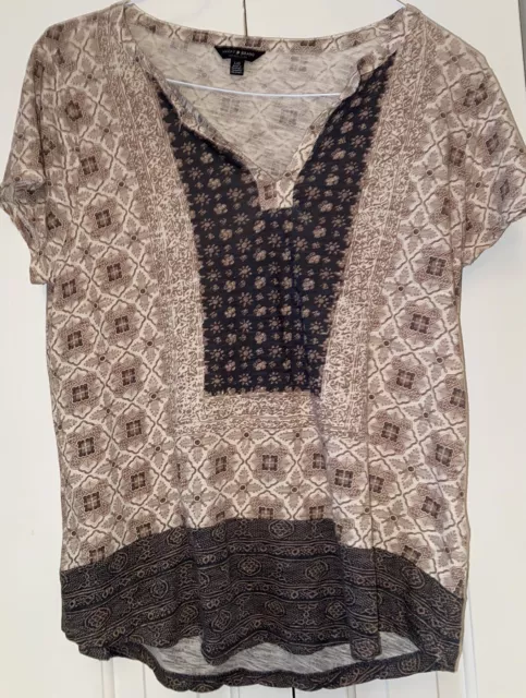 Lucky Brand Boho Tee Short Sleeve Linen Blend Persian Carpet T-Shirt Women's L