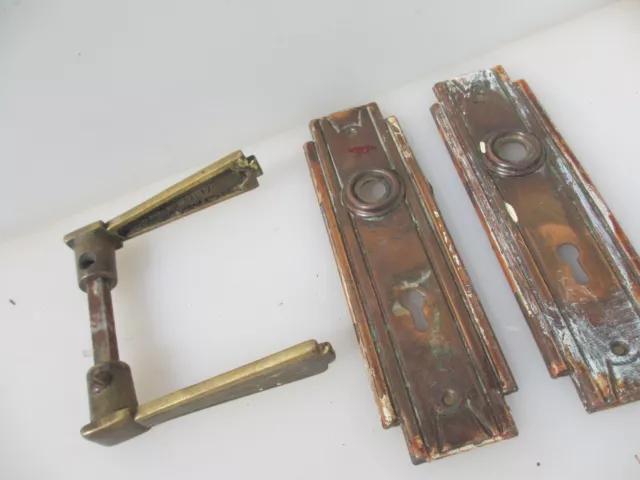 Vintage Brass Door Knobs Handles Plates Old Art Deco Antique Copper Plated