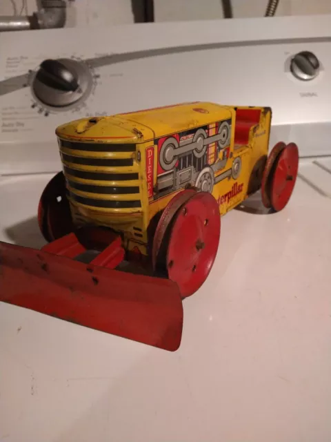 Vintage 1950s Marx Caterpillar Diesel Tractor Tin Litho Wind-Up Toy For Resto