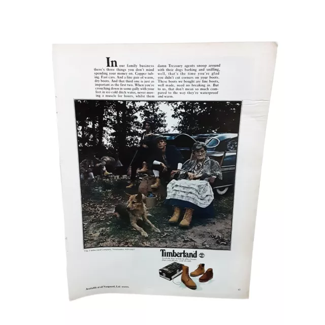 1979 Timberland Boots Family with Granny Moonshiners Dog Magazine Print Ad