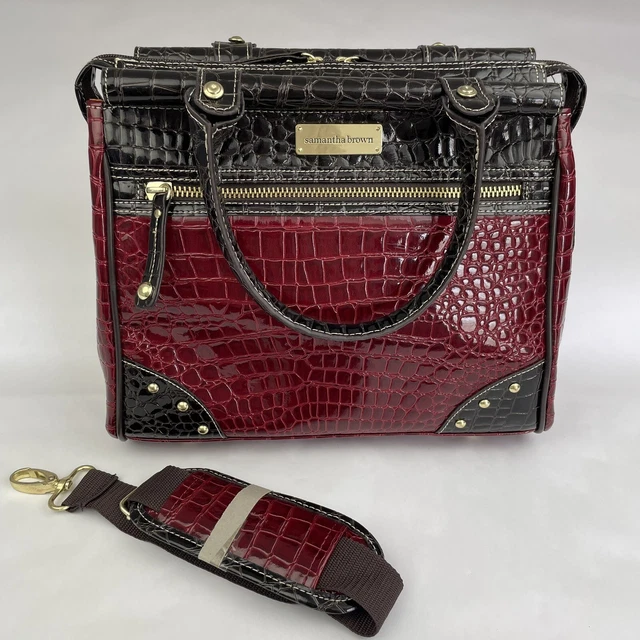 NEW Samantha Brown Croco-Embossed Dowel Travel Bag In Watermelon Red PVC