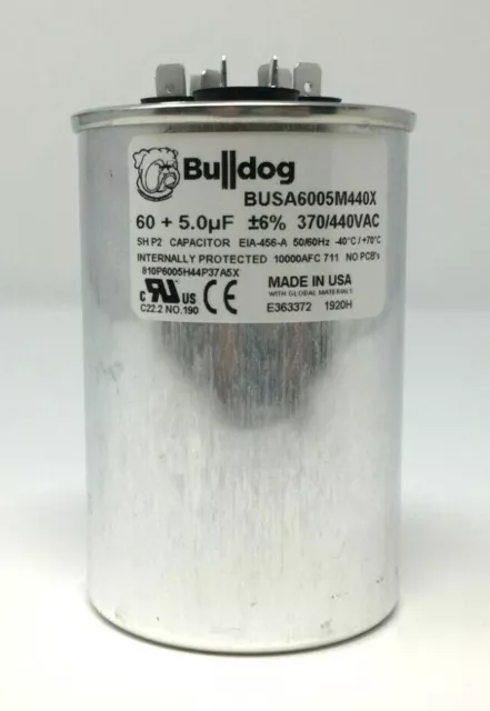 HVAC Capacitor 60 + 5uf - 60/5 mfd Dual Round Run Capacitor - Made in USA