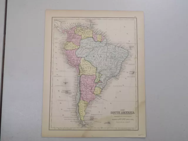 1869 Antique Mitchell COLOR Map  /  SOUTH AMERICA