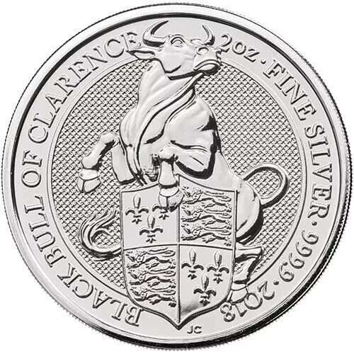 2018 Black Bull of Clarence Queens Beast 2 ozt Pure Silver Coin