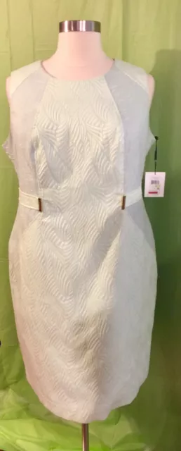 Calvin Klein Women’s Plus Size 18W Green and White Sleeveless Lined Dress NWT