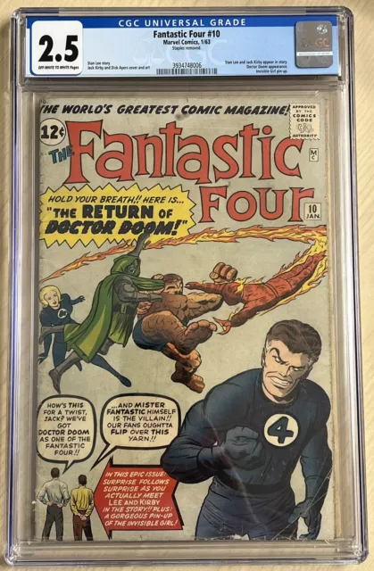 Fantastic Four 10 cgc 2.5 Stan Lee,Kirby,Dr Doom App! Staples Removed 3934748006