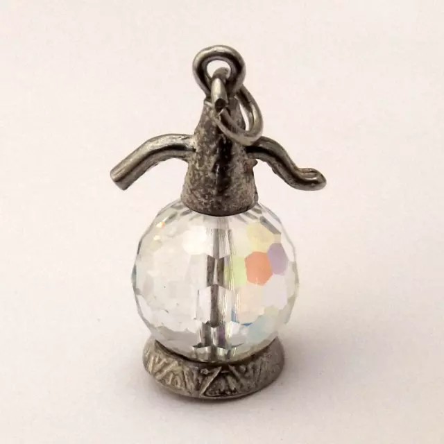 SODA SYPHON vintage sterling silver charm faceted aurora multi colour glass bead