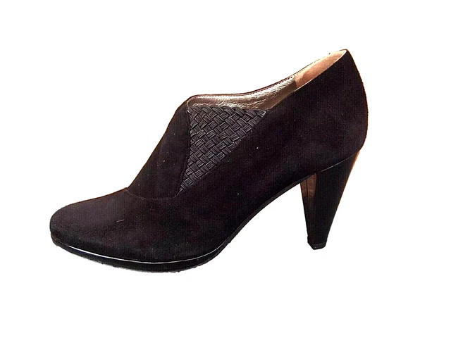 VITULLI STIVALETTI TRONCHETTI EU36 Pelle Nero Tacco H 8cm Made in