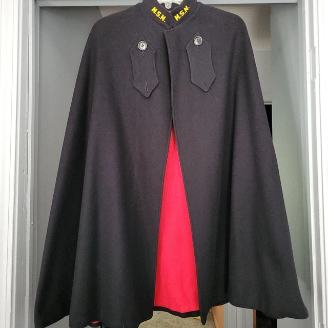 BRUCK’S VINTAGE WWII 1940s Nurses Heavy Wool Black Cape Red Lining MSN