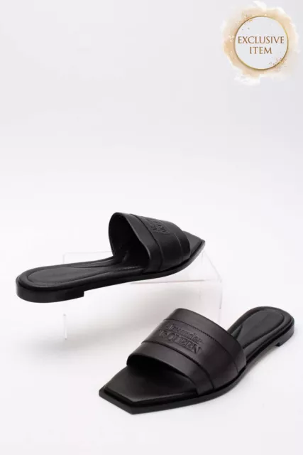 RRP€490 ALEXANDER MCQUEEN Leather Slide Sandals US9 UK6 EU39 Logo Made in Italy