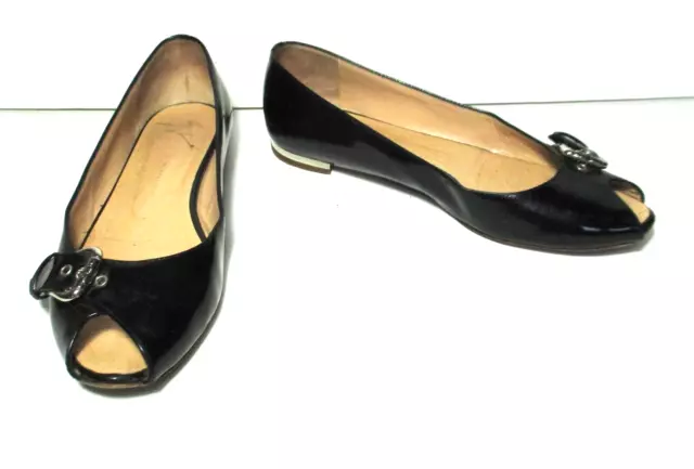 Giuseppe Zanotti Flats Black Patent Leather Size 7 Women Slip On Shoes Peep Toe