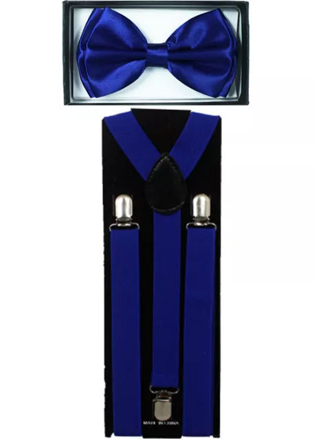 Royal Navy Blue SUSPENDERS and BOW TIE COMBO SET Adjustable Suspender Bowtie