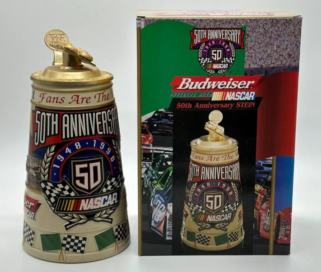 VTG 1998 Budweiser Nascar 50th Anniversary Lidded Stein