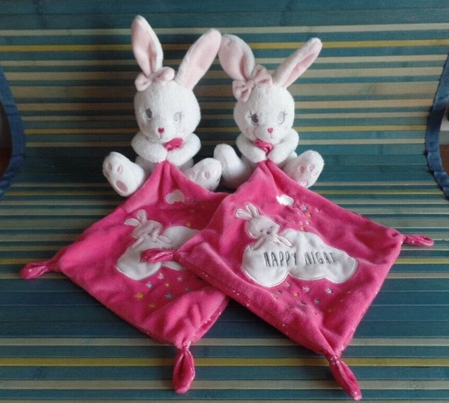 S23 / lot 2 doudou lapin blanc mouchoir rose happy night SIMBA TOYS
