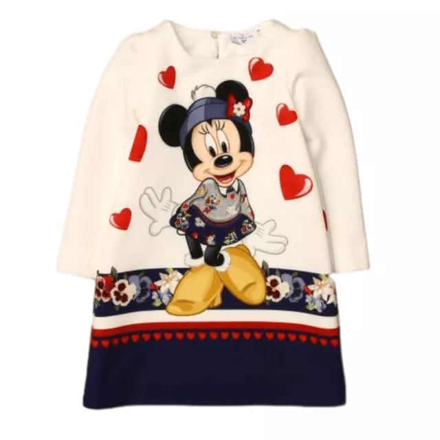 MONNALISA Abito crepe bambina Minnie maniche lunghe MADE IN ITALY 4 6 8 10 anni