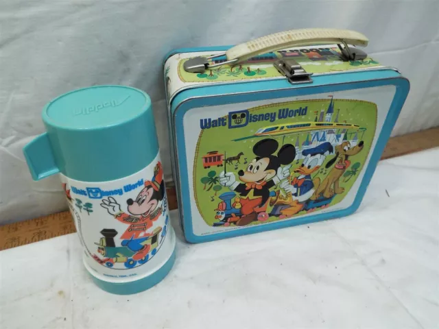 1970s Aladdin Walt Disney World Lunch Box Lunchbox Thermos Litho Metal Mickey