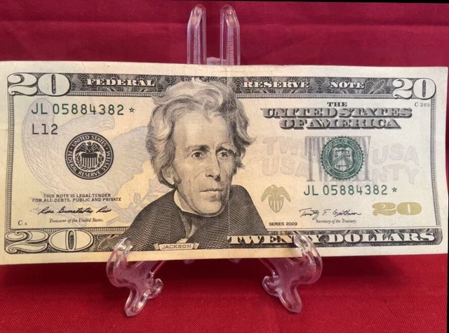 2009 $20 Twenty dollar bill star note JL 05884382* crisp L12 San Francisco￼