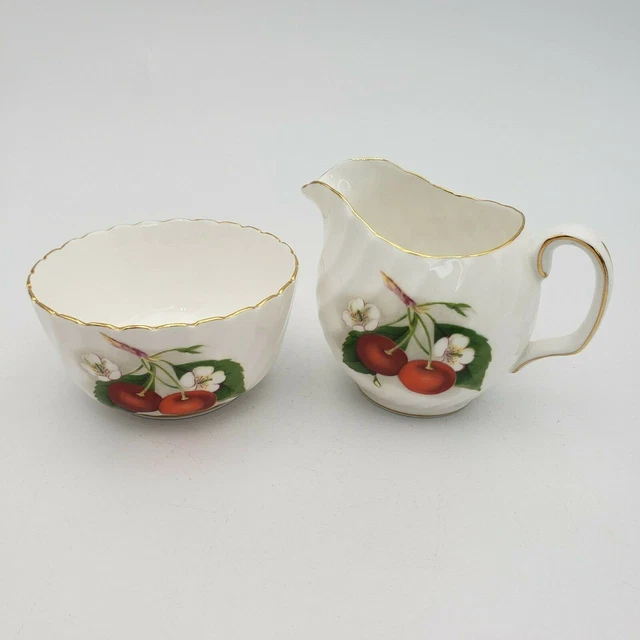 Adderley Fine Bone China Sugar And Creamer Vintage Cherries England