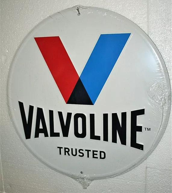 Official Embossed Valvoline Trusted Oil Logo Round Tin Enameled Sign New Sealed 2