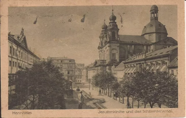 Alte AK Mannheim - Jesuitenkirche und das Schillerdenkmal