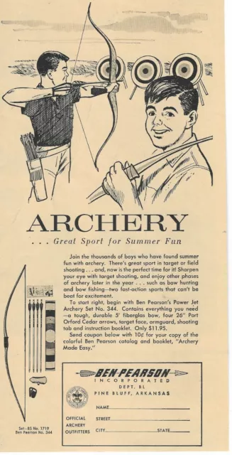 Vintage 1960's Archery Sports Equipment - Ben Pearson Bow & Arrow Set - 1963 AD