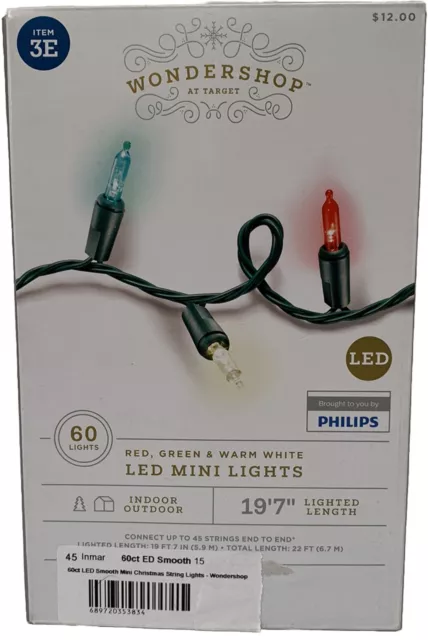 60 LED Mini Lights Red, Green, Clear Green Cord New In Box. 19’7” Lighted Length
