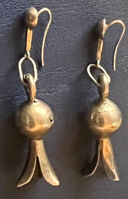 Navajo Very Early Squash Blossom Sterling Silver  Earrings Converted To Pierced