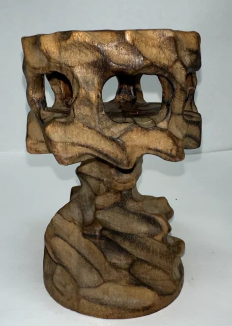 Hand Carved Wood Pedestal MCM Brutalist - Goth Candleholder - Folk Art Vintage